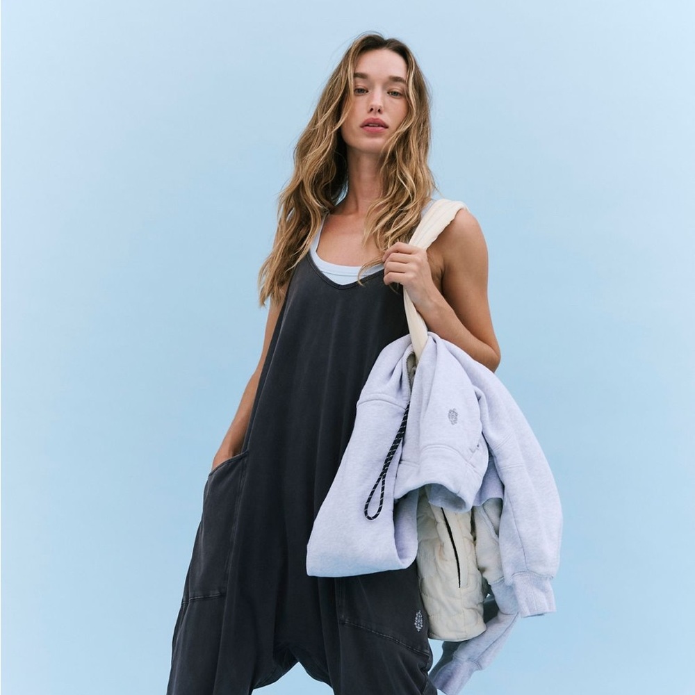 Free People Movement Hot Shot Pant Onesie Jumpsuit Washed Black Sz Large NWOT